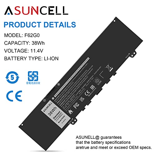 Image of ASUNCELL 38Wh F62G0 Battery for Dell Inspiron 13 7000 7373 7386 2 in 1 Series Vostro 13 5000 5370 13-5370 P83G P87G P91G Series F62GO 39DY5 RPJC3