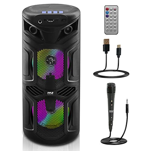 Pyle Portable Bluetooth Pa Speaker - 200W Dual 4" Rechargeable Indoor/Outdoor Bt Karaoke Audio System - Tws, Party Lights, Led Display, Fm/Aux/Mp3/Usb, 6.5Mm In, Carry Handle - Wireless Mic, Remote #TOP16