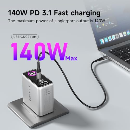 Image of 140W MAX USB C Charger | 3-Port Fast Charging Station (2xUSB-C PD3.1 + USB-A QC3.0) | Intuitive Touch Controls, for for MacBook, iPhone 17 /16 Series, Samsung Galaxy, Pixel and More