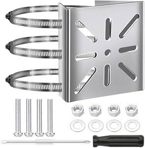 Masthalterung Halterung Für Überwachungskamera Mit 3 Verstellbaren Klemmen Eckhalterung Stangenhalterung Edelstahl Vertikale Masthalterung Für CCTV-Kameras IP-Kameras Sonnenkollektoren Silber