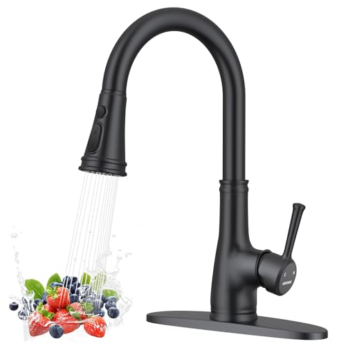 Image of WEWE Vintage Kitchen Faucet with Pull Down Sprayer, Stainless Steel 1 or 3 Hole High Arc Single Handle Antique Sink Faucet for Classic Modern Ktichen, Matte Black Bar & Prep Sinks