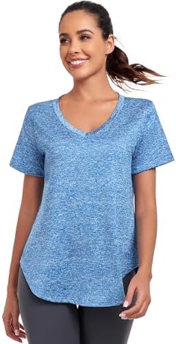 Short Sleeve Workout Shirts Women Loose Fit, V-Neck Women Exercise T-Shirt Workout Top, Dry Fit Yoga Gym Sport Tops - Image 5