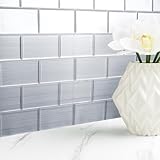 Livelynine Stainless Steel Backsplash Peel and Stick Subway Tile for Kitchen Stove Wall Cover Self Adhesive Silver Metal Back Splash Stick on Tiles 4-Tiles 12x12 Heat Resistant Wall Protector Sheet
