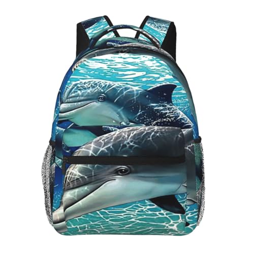 Mochila de senderismo EdWal con estampado de delfines y compartimento para laptop de viaje