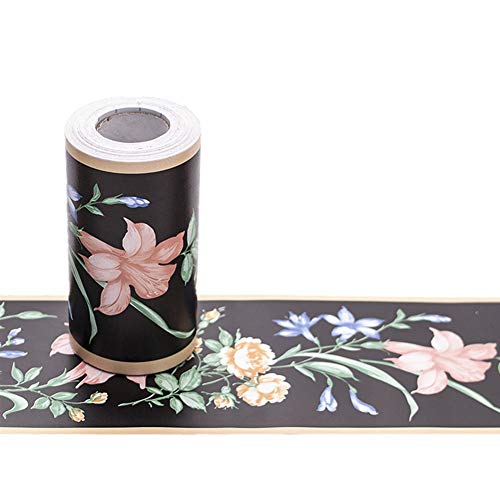 REDODECO Black Floral Pattern Molding Peel Stick Wall Border for Home Decor Bathroom Kitchen Wallpaper,4 inch by 32.8 feet