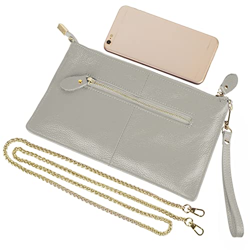Image of YALUXE Genuine Leather Wristlet Handbags Purses Cell Phone Pocket Clutch Wallet Crossbody Bags for Women