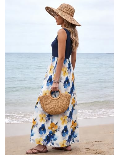 Image of Bluetime Women's Summer Boho Sleeveless Floral Print Tank Long Maxi Dress (S-3XL)
