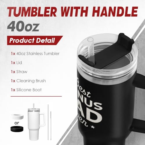 Image of SANDJEST Bonus Dad Tumbler Gift from Step Daughter Son, 40oz Stainless Steel Insulated Coffee Tumbler With Lid & Straw, Travel Cup Gift for Step Dad Men, Christmas Birthday Father's Day