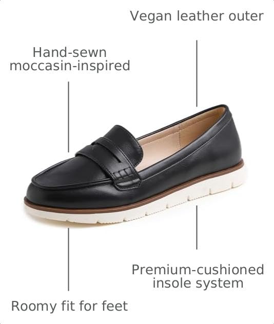 Image of FEVERSOLE Women's Comfort Penny Loafer Geniune Leather Insole Flexible Walking Driving Shoes