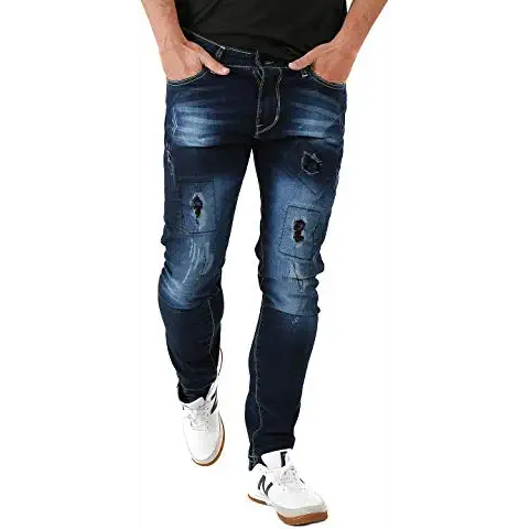 Aterrisage Pantalón Vaquero Skinny Azul Oscuro Roto para Hombre Cover