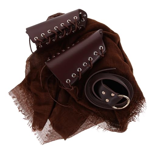 Ipetboom 1Set Medieval Knight Cosplay Accessories Includes Belt Arm Bracers and Cloak for Halloween Costume Parties and Events Light Brown
