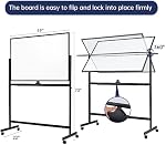 TSJ OFFICE Large Rolling Whiteboard - Dry Erase Magnetic 48 x 32 Inches White Board Height Adjust Double Sides Mobile Portable Easel on Wheels, Dry Erase Board with Stand for Office & Classroom -Black