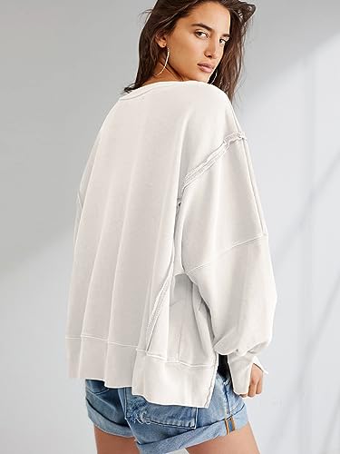Oversized Crewneck Sweatshirt, Casual Loose Fit, Split Side Design4