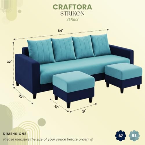 Image of Strikon Plush 6 Seater L Shape Sofa Set with 2 Movable Ottoman | Flexible Layout |Silken Velvet Suede | Designer Sofa for Living Rooms & Office Spaces (Sky Blue & Dark Blue)