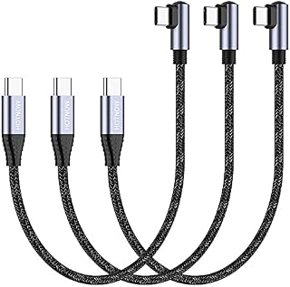 USB C to USB C Cable Right Angle 50cm 3-Pack, 0.5m PD 60W Type C Fast Charge Cord Compatible with Samsung GalaxyS21/S21+/S20+ Ultra Note 20, Pixel 4/3 XL, MacBook Air iPad Pro 2020