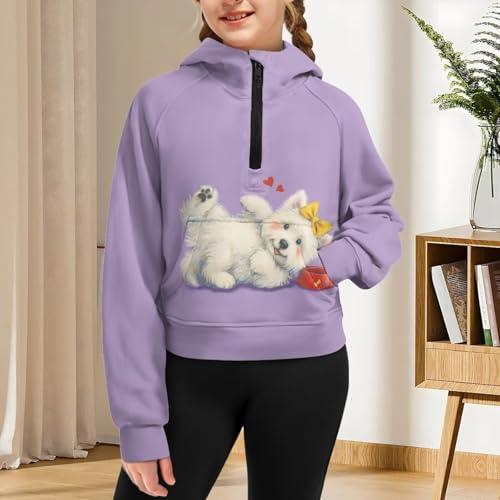 Half Zipper Hoodie for Girls Raglan Sleeve Crop Sweatshirt with Pocket Funny Hooded Sports Clothes4