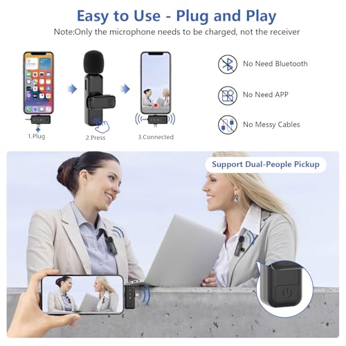 Wireless Lavalier Microphone for iPhone/Camera/Android Phone, Mini Lapel Microphone with Lightning+USB-C+3.5mm Receiver, Plug-Play Wireless Clip On Microphones for Video Recording/TikTok/YouTube/Vlog - Image 4