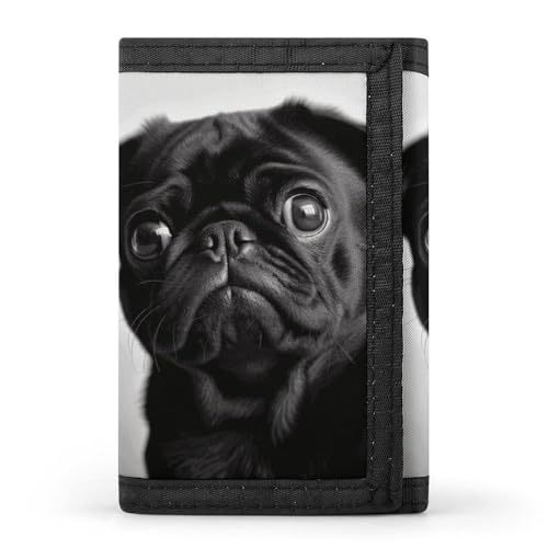 LPSBVNM Cute Black Pug Dog Trifold Wallet Slim Security Wallet for Men Women Card Holder Key Ring Photo Window Fashion Wallets