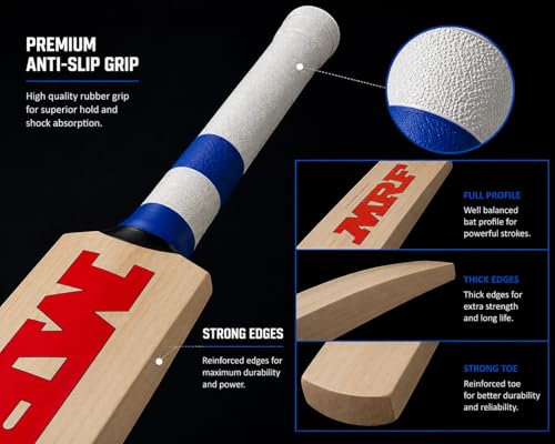 Image of Full Size Kashmiri Willow Cricket Bat SH | Thick Edge Power Hitting | Hard Pressed Blade | Suitable for Hard & Soft Tennis Ball | Free Cover(NOT for Leather Ball)