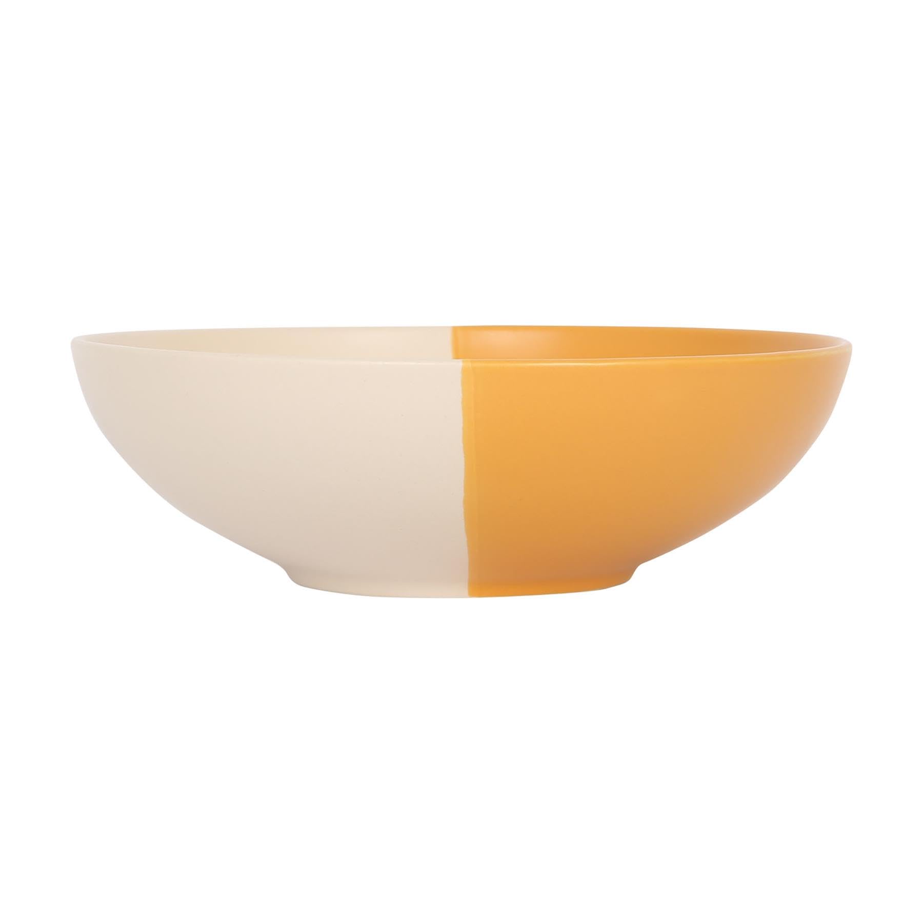 Nicola Spring Stoneware Pasta Bowl - 20.5cm - Mustard - Pack of 1 - Ceramic Two Tone Noodle Bowls Tableware Dishwasher & Microwave Safe Crockery for Dessert, Pasta, Soup, Cereal, Rice