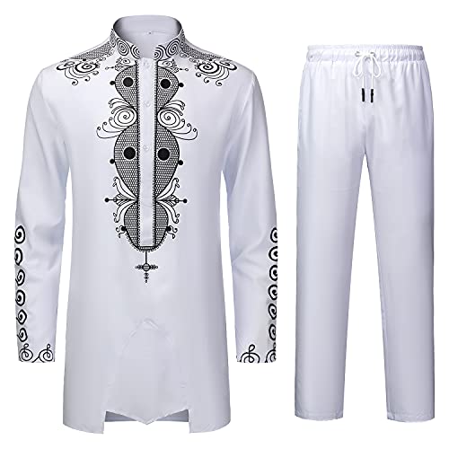 YND Men’s 2 Piece Dashiki Set African Shirt and Pants, Outfit with Gold Print