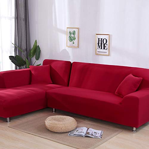 Housse de canapé d'angle en L extensible rouge lavable 1 place
