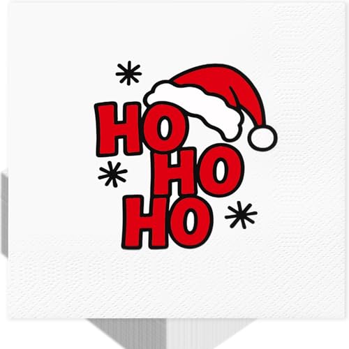 Tbsone Christmas Paper Napkins Disposable: 3-Ply Funny Santa Xmas Napkin, Holiday Party Table Decor for Luncheon, Dinner, Dessert, Cocktail, Appetizer (6.5 x 6.5 Inches, 50 Pack)