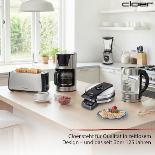 Foto von Cloer 1898 Waffeleisen Professional, zuckerresistente Doppelbeschichtung, für gewerblichen Betrieb geeignet, große Herzwaffel 16,5 cm Ø, 950 W