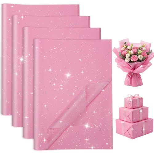 woric 135 Sheets Glitter Pink Tissue Paper 20 x 14 Inch Mother's Day Light Pink Tissue Paper for Gift Bags Wedding Girls Party Baby Shower Birthday Decor Art DIY Project