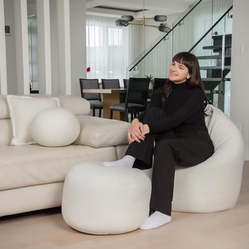 Gouchee Home Dotcom Woolly Round Pouf, Foot Stool, Stuffed Ottoman Bean Bag Chair - White - Plush, Stylish, Lightweight, and Comfortable Furniture Accessory for Living Room and Bedroom - 20" x 12" by Gouchee Home Inc. - Image 7