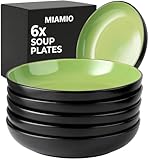 MIAMIO – Juego de 6 platos hondos de 900 ml / 22 cm para pasta/ensalada, plato hondo grande de cerámica - Colección Le Papillon (Verde)