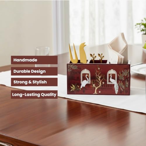 Image of Home Sparkle Tissue Paper Box Holder for Car, Home Decor, Gifting & Office Desk - Rectangular MDF with Elegant Vinyl Print Design - Red Finish (B11V14)