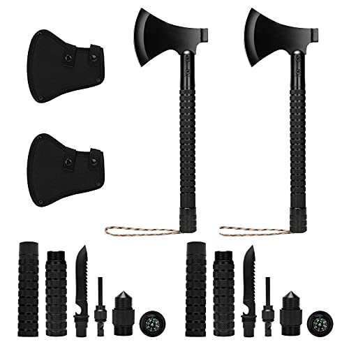 kaforto Survival Axe Folding Camping Axe Portable Hunting Set Throwing Axe Multitool Hatchet Tactical Tomahawk with Sheath,Sharpener, Hammer Whistle for Hiking, Hunting, Emergency-2 Pack