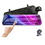 1080P wideorejestrator samochodowy 10-calowy ekran dotykowy kamera na deskę rozdzielczą podwójny obiektyw automatyczny rejestrator strumień lustro 1080P kamera cofania noktowizor (Color : Without rea