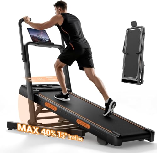 LONTEK X5FD folding treadmill with tall dual handrails and manual incline — the only pick with published tall-user dimensions