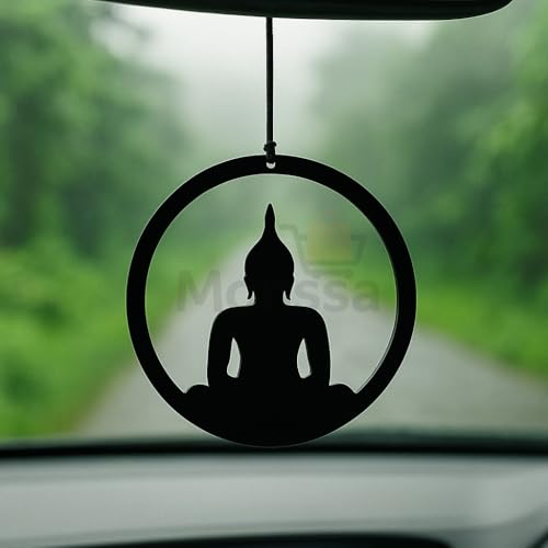 Monssa Budhha Car Dream Catcher Car Hanging for Rear View Mirror - Handmade Feather Charm Ornament for Car Interior Decoration & Gift - Positive Energy & Protection Accessory - (Pack of 1)