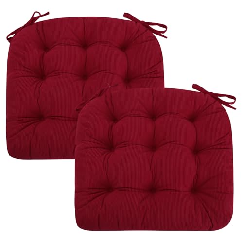 PRIMEPATIO 2er Set Stuhlkissen, 45x45x7 cm, Rot – Bequeme Sitzkissen aus Cordstoff und Kristallsamt mit Bindebändern, ideal für Esszimmer, Büro, Wohnzimmer und Gartenstühle, Hochwertige Füllung PRIMEPATIO 2er Set Stuhlkissen, 45x45x7 cm, Rot – Bequeme Sitzkissen aus Cordstoff und Kristallsamt mit Bindebändern, ideal für Esszimmer, Büro, Wohnzimmer und Gartenstühle, Hochwertige Füllung