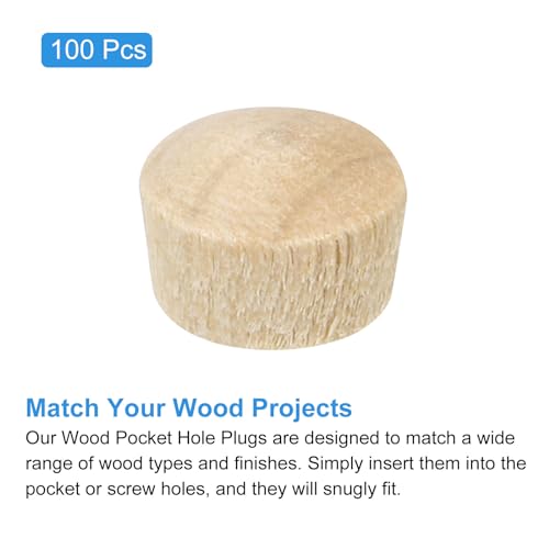 Image of uxcell 100Pcs 5 /16 Inch Flat Head Wood Plugs - Wooden Button Plugs for Screw Holes