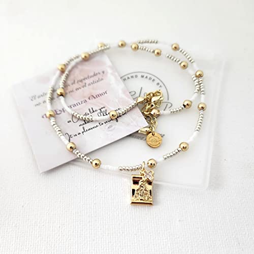 Elena Suarez Christian Choker Necklace For Women - Gold Finish Virgin Mary Pendant, Mini Cross Charm With Crystal Accents - White, Silver, Gold Miyuki Beads thumb #1