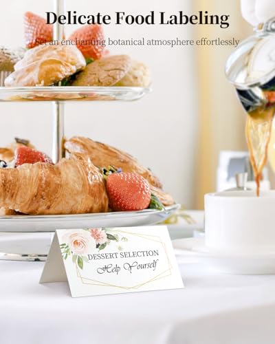 Uniclife 60 Pcs Paper Place Cards for Table Setting, 3.5\" x 2\" (Folded), Watercolor Rose Flower Seating Cards, Floral Table Tent Name Cards for Table Setting, Food Labels for Wedding Banquet Buffet - Thumbnail 3