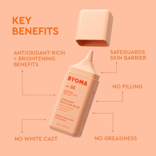 Image of BYOMA SPF 30 Face Fluid - Ultra-Lightweight Facial Sunscreen for All Skin Tones - Luminous Glow, No White Cast - SPF Moisturizer Strengthens Skin Barrier - 1.69 fl.oz