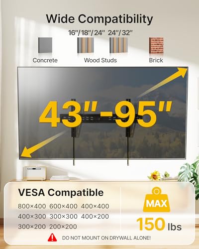 Image of monTEK Ultra Slim Tilting TV Wall Mount Bracket for 43-95 inch Flat & Curved TVs, 1.2 inch Low Profile, Anti-Glare Tilt, Holds 150 lbs, Supports VESA 800x400, Fits 16 inch /18 inch /24 inch /32 inch Studs