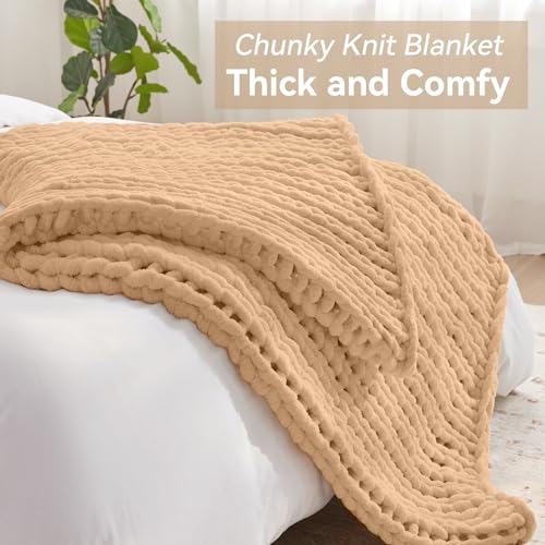 Negwoo Grobstrick-Überwurfdecke, 127,7 x 152,4 cm, Chenille-Garn für Bett, Couch, handgefertigt, beige, gehäkelt, groß, dick… – Ansicht 5