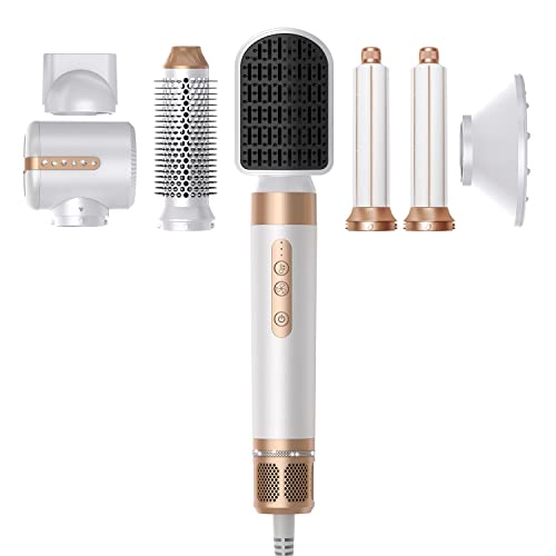 7 in 1 Hot Air Brush, ALSKIP Professional High Speed Hair Dryer Brush 110,000 RPM Blow Dryer Brush Detachable Design Styling Tools with 3 Temp and 3 Speed for Straightening, Curling and Drying (White) 7 in 1 Hot Air Brush, ALSKIP Professional High Speed Hair Dryer Brush 110,000 RPM Blow Dryer Brush Detachable Design Styling Tools with 3 Temp and 3 Speed for Straightening, Curling and Drying (White)