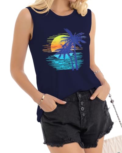Image of Womens Tank Tops Summer Casual Sleeveless Top Loose Fit Basic Tunic Shirts