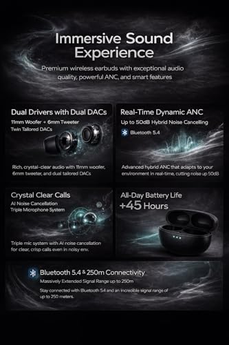 Image of Bluetooth Earbuds for Oppo Enco X3 & Oppo F21 Pro, True Wireless Headphones with Noise Reduction Mic -Black (JNSDD463)