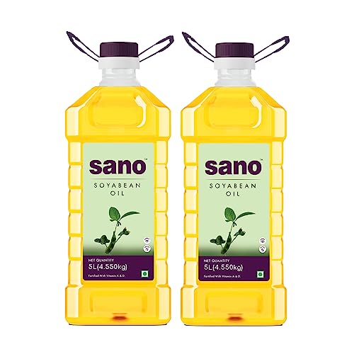 Image of Sano Soyabean Oil 5 Litre x 2 Pack Pet Bottle - Pure, Natural, and Nutrient-Rich Cooking Oil for Healthy Delights, Ideal for Roasting, Frying, Baking, and All Types of Cuisines