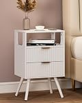 JOONEE Nightstand,Modern Bedside Table with 2 Storage Drawer and Open Wood Shelf, for Bedroom and Small Spaces,Night Stand with Solid Wood Legs (White)