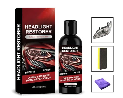 Image of Car Headlight Restoration Kit - Clears Scratches, Dirt & Oxidation for Crystal Clear Headlights, Easy to Apply, Long-Lasting Shine,100ml Cleaner with Sponge & Cloth