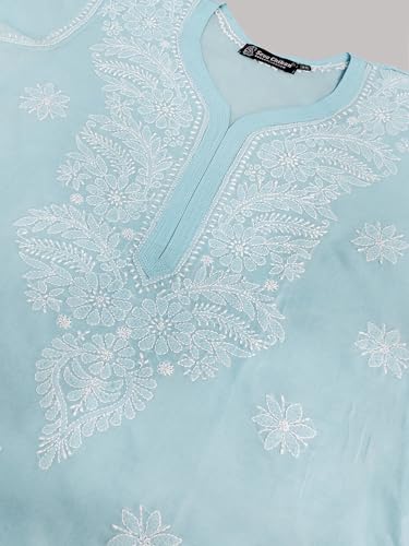 Image of Seva Chikan Hand Embroidered Lucknowi Chikankari Appricoat Peach Terivoil Cotton Kurta for Women SCL4603